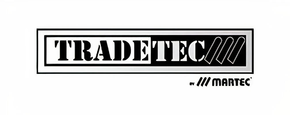Tradetec brand logo featuring bold white lettering on a black rectangular background with Martec branding below