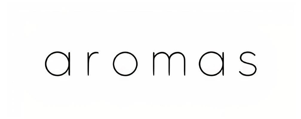 Minimalist black Aromas brand logo featuring thin rounded sans serif typography on a plain white background