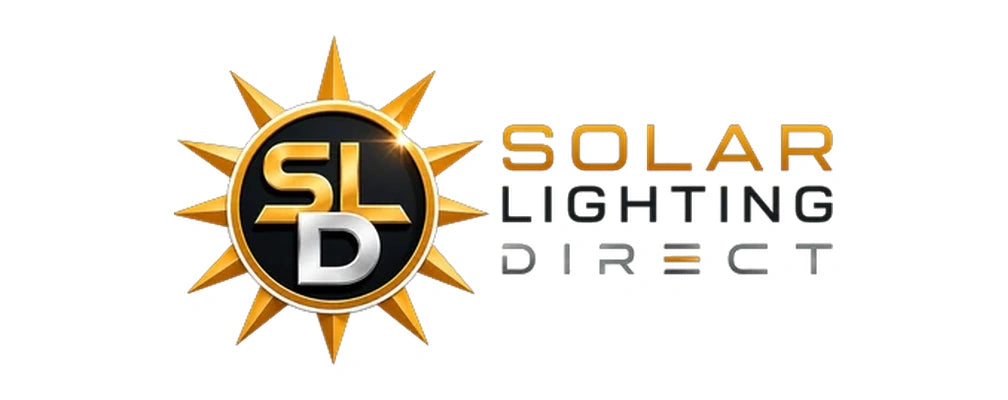 Solar Lighting Direct logo, gold sun badge with SLD monogram