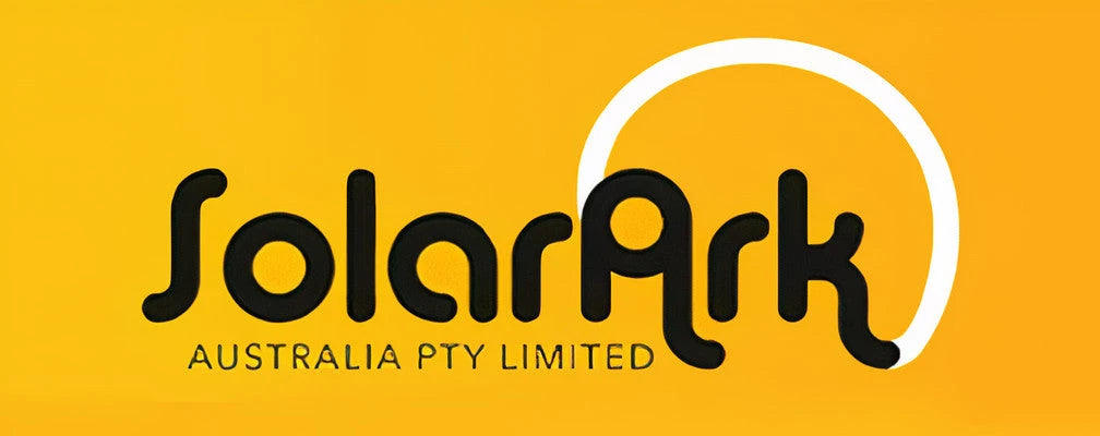Black SolarArk logo with a white circular arc on a vibrant yellow background