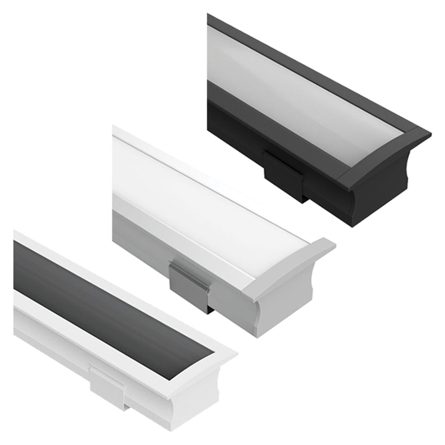 25mm x 15mm LED Channel 140 Medium Depth Recessed Profile in Black, Si