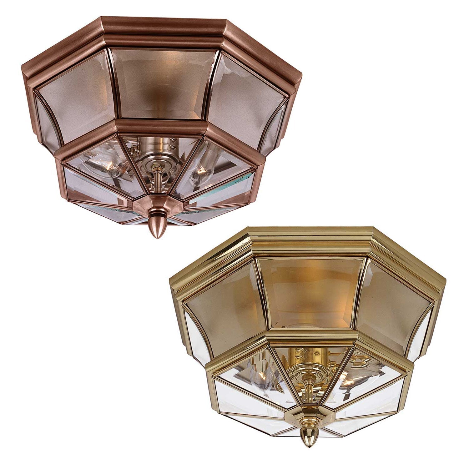 Elstead Newbury Ceiling Light in Aged Copper or Polished Brass