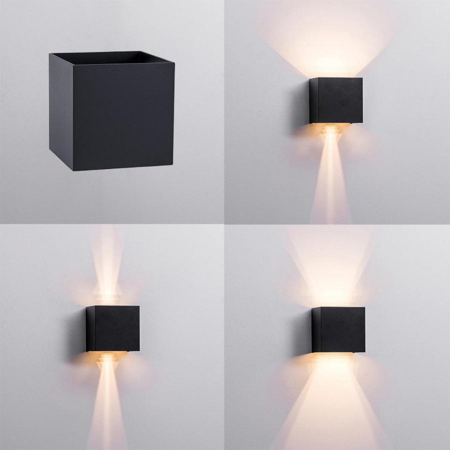Square Outdoor LED Up/Down Wall Light Change Angle Of Light In Black o ...