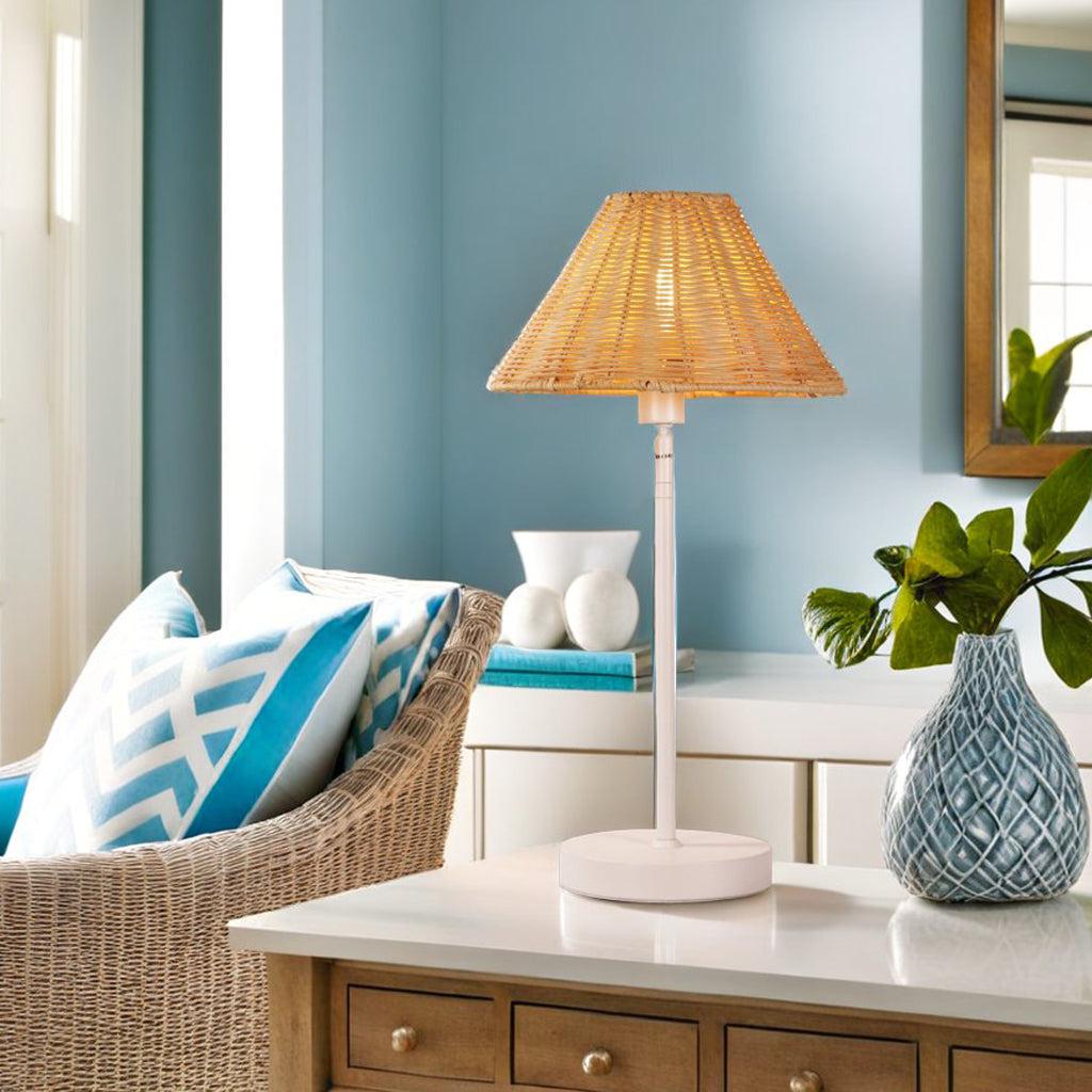 Belize Table Lamp White Natural Rattan SL98851WH Oriel Lighting