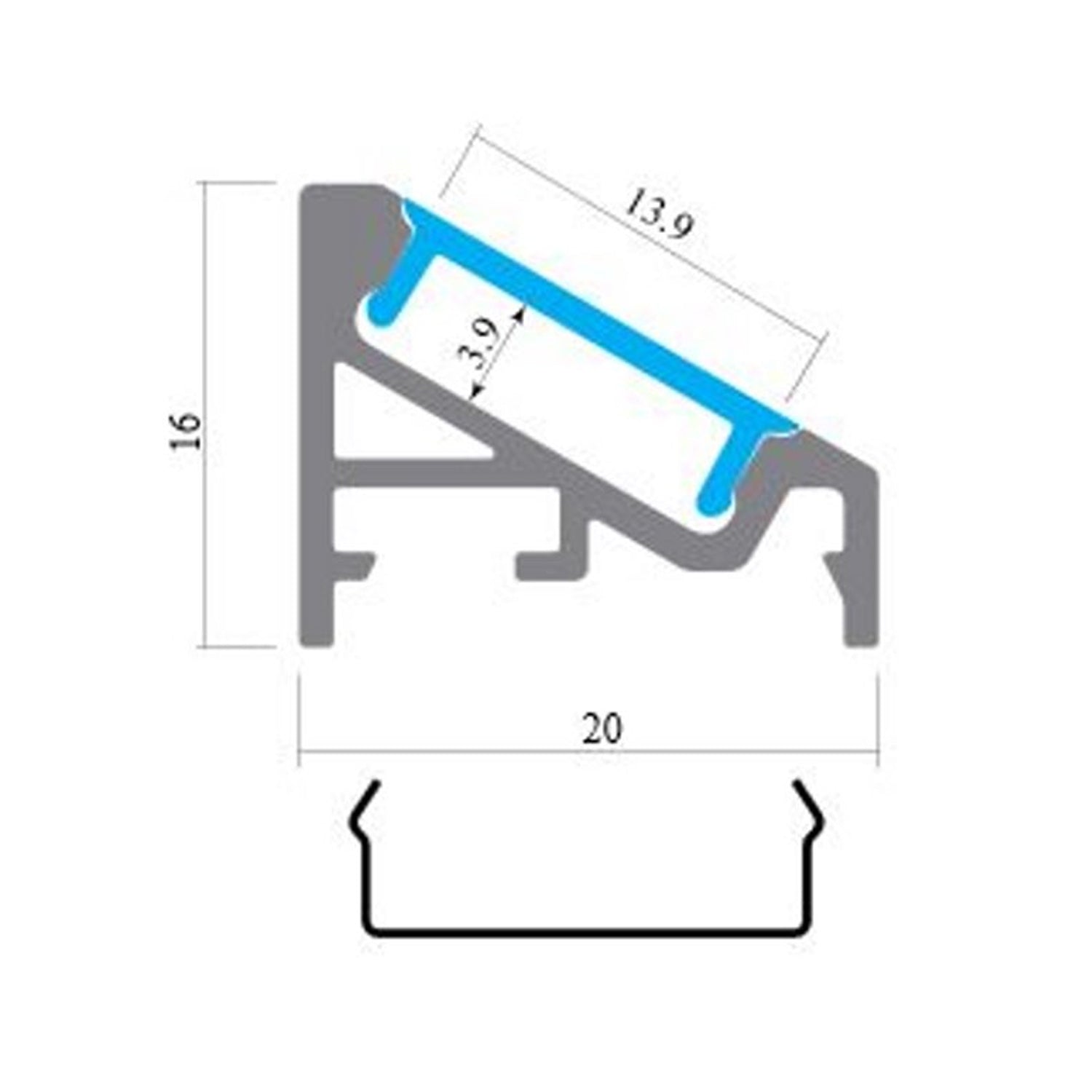 20mm x 16mm LED Channel 910 Surface/Corner Mounted Profile in Silver